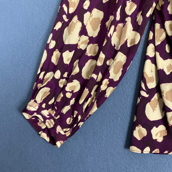 Nine West Top Women's XL Purple Beige Abstract Boat Neck Balloon Sleeve Blouse - Picture 5 of 16